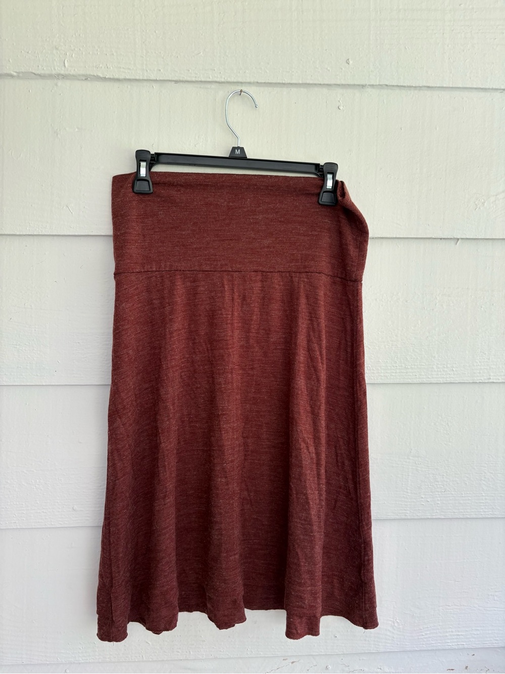 PrAna Brown Orange Fold Over A-Line Midi Skirt Women’s Large Stretch Casual Boho